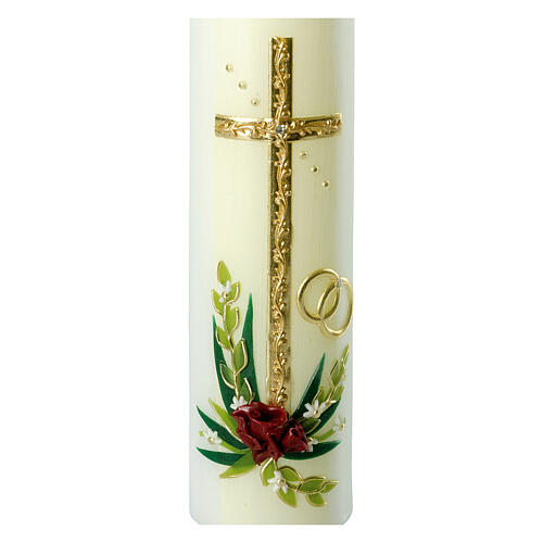 Kerze mit goldenem Kreuz und roter Rose, 265x60 mm 2