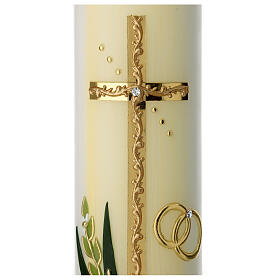 Wedding candle with golden cross, rings and flowers, 265x60 mm