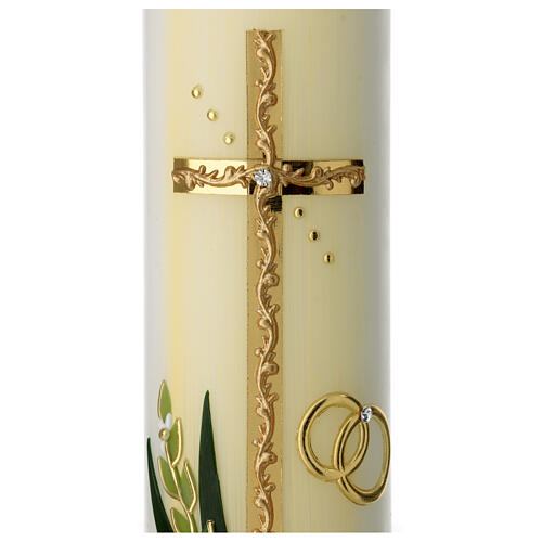 Wedding candle with golden cross, rings and flowers, 265x60 mm 2