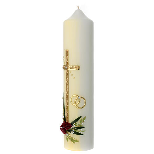 Wedding candle with golden cross, rings and flowers, 265x60 mm 3