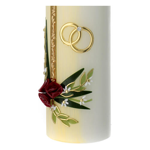 Wedding candle with golden cross, rings and flowers, 265x60 mm 4