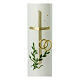 Wedding candle, golden rings and cross, green branches, 265x60 mm s2