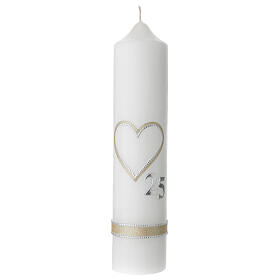 Kerze zur Silberhochzeit mit Herz und Dekorationen, 265x60 mm