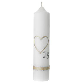 Silver anniversary candle, beige heart, 265x60 mm