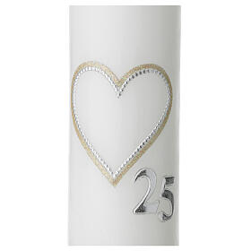 Silver anniversary candle, beige heart, 265x60 mm