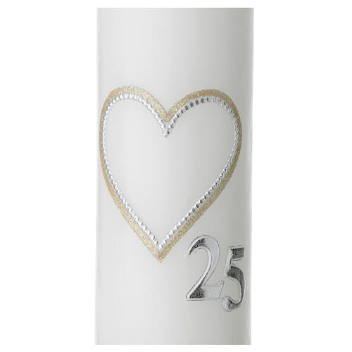 Silver anniversary candle, beige heart, 265x60 mm 2