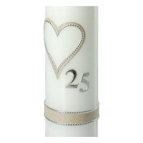 Candela cuore beige nozze d'argento 265x60 mm 2