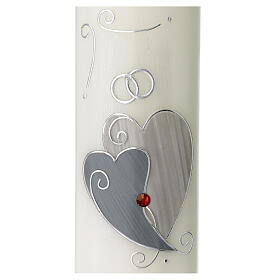 Silver wedding candle, hearts and rhineston, 240 mm