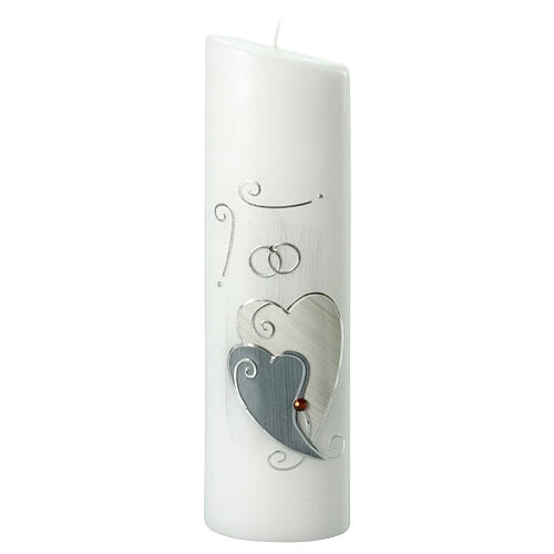 Silver wedding candle, hearts and rhineston, 240 mm 1