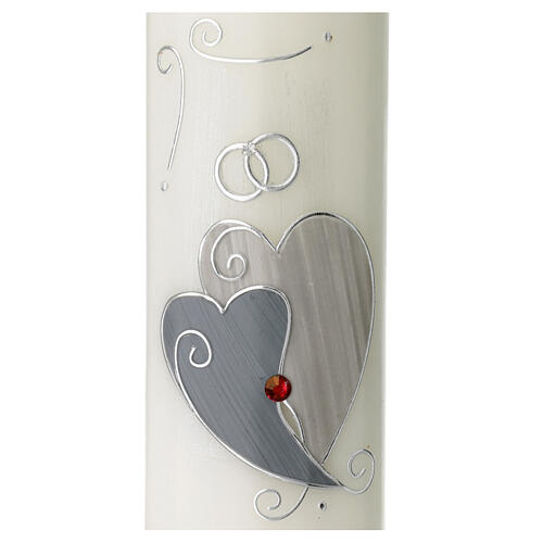Silver wedding candle, hearts and rhineston, 240 mm 2