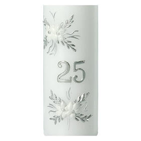 Kerze zur Silberhochzeit mit silbernen Dekorationen, 165x50 mm