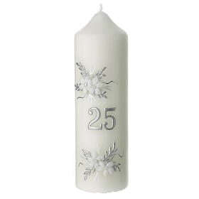 Kerze zur Silberhochzeit mit silbernen Dekorationen, 165x50 mm