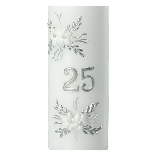 Silver anniversary candle, leaves and flowers, 165x50 mm 2