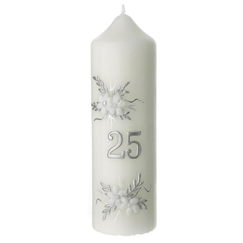 Silver anniversary candle, leaves and flowers, 165x50 mm 1