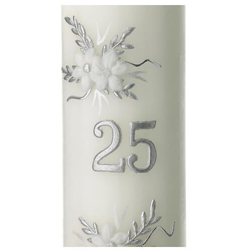 Silver anniversary candle, leaves and flowers, 165x50 mm 2