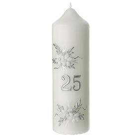 Silver anniversary candle grey leaves decor 165x50 mm