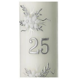 Silver anniversary candle grey leaves decor 165x50 mm