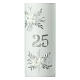 Silver anniversary candle grey leaves decor 165x50 mm s2
