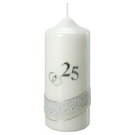 Kerze zur Silberhochzeit mit Eheringen, 175x70 mm