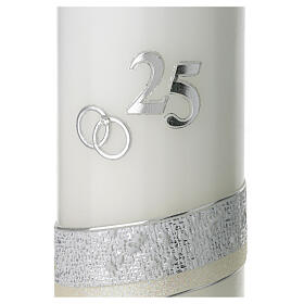 Kerze zur Silberhochzeit mit Eheringen, 175x70 mm