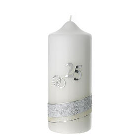 Silver anniversary candle, rings and 25 number, 175x70 mm