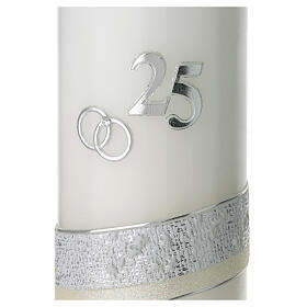 Silver anniversary candle, rings and 25 number, 175x70 mm