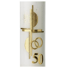 Golden anniversary candle, cross rings and number, 265x60 mm
