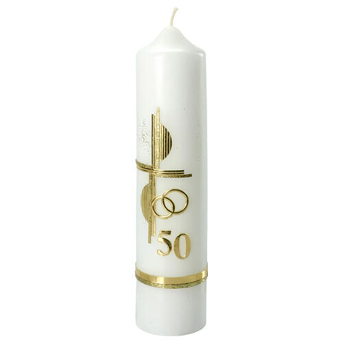 Vela aniversário 50 anos de casamento cruz dourada 26,5x6 cm 1