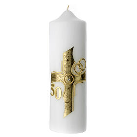 Golden anniversary candle, golden cross, 225x70 mm