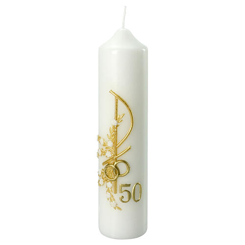 Golden anniversary candle, Chi-Rho and rings, 215x50 mm 1