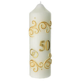 Kerze zur goldenen Hochzeit mit Eheringen, 165x50 mm
