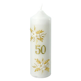 Kerze zur goldenen Hochzeit mit Blumen Dekorationen, 165x50 mm