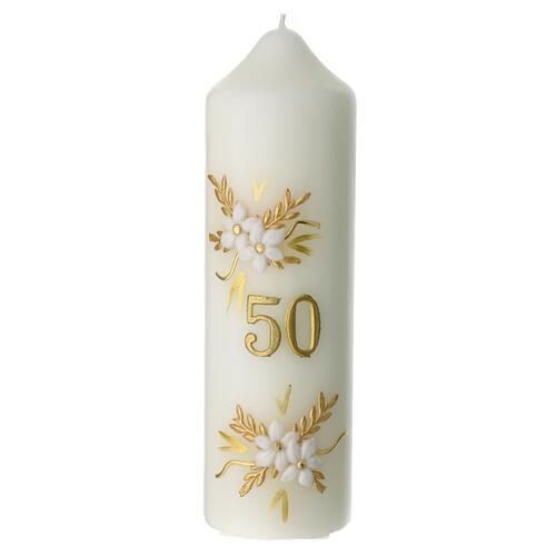 Kerze zur goldenen Hochzeit mit Blumen Dekorationen, 165x50 mm 1