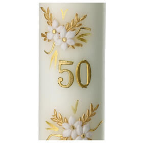 Candle for golden wedding anniversary, flowers, 165x50 mm
