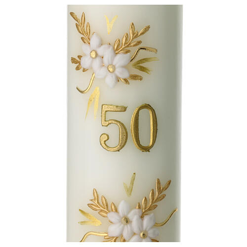 Candle for golden wedding anniversary, flowers, 165x50 mm 2