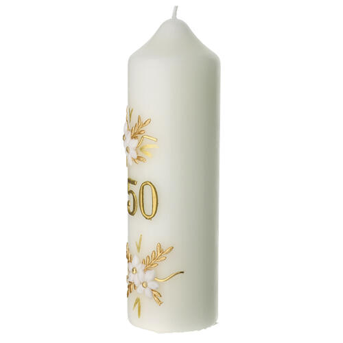 Candle for golden wedding anniversary, flowers, 165x50 mm 3