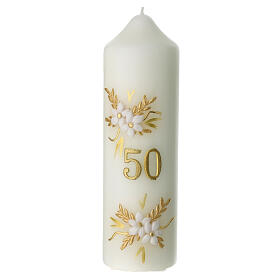 Bougie 50 noces d'or fleurs 165x50 mm