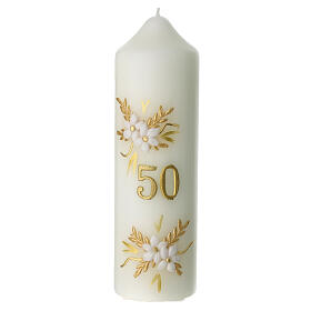 50th wedding anniversary candle gold flowers 165x50 mm