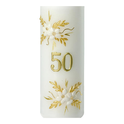 50th wedding anniversary candle gold flowers 165x50 mm 2