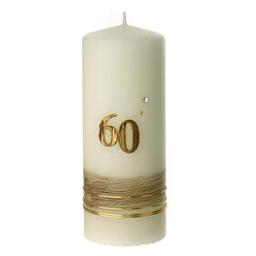 Kerze für 60jähriges Jubiläum elfenbeinfarben mit Strass, 150x60 mm