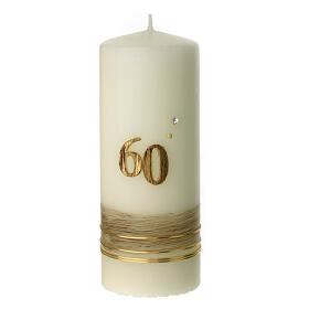 Ivory candle, golden 60 and rhinestones, 150x60 mm