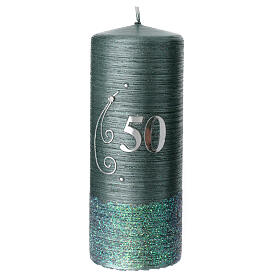 Kerze für 50jähriges Jubiläum mit Perlmutt-Finish grün, 150x60 mm