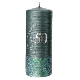 Green satin candle, silver 50, 150x60 mm