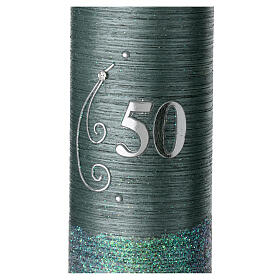 Green satin candle, silver 50, 150x60 mm