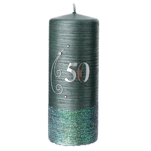 Green satin candle, silver 50, 150x60 mm 1