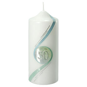 Candle 50 years, green and silver, 175x70 mm