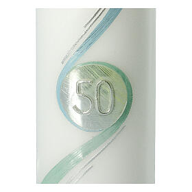 Candle 50 years, green and silver, 175x70 mm