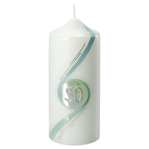 Candle 50 years, green and silver, 175x70 mm 1