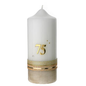 Kerze für 75jähriges Jubiläum elfenbeinfarben mit Strass, 175x70 mm