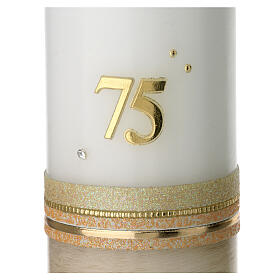Kerze für 75jähriges Jubiläum elfenbeinfarben mit Strass, 175x70 mm